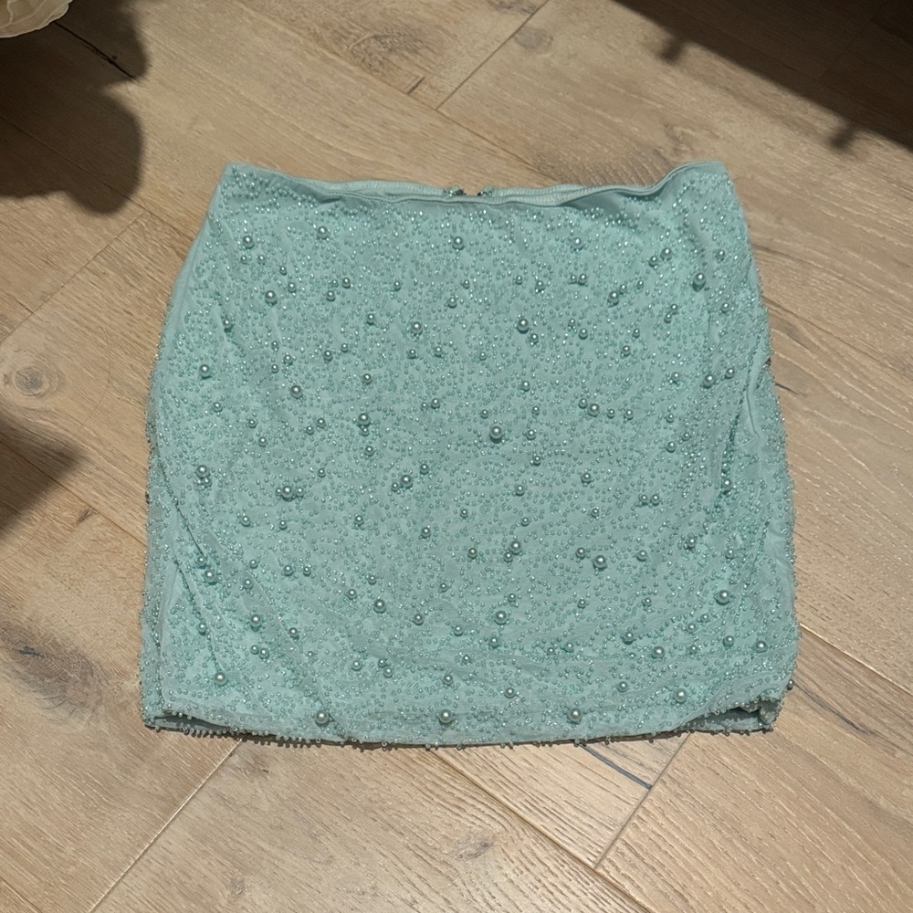 OH POLLY Elegant Beaded Skirt in Light Blue